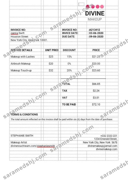 Makeup Artist Invoice Template